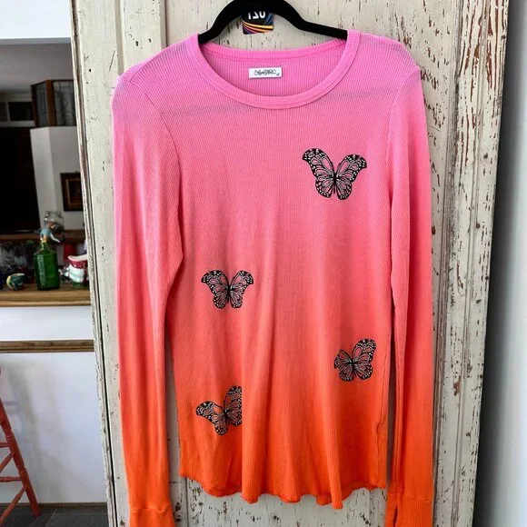 Lauren Moshi Pink and Orange Butterfly Long Sleeve Tee - Picture 3 of 8